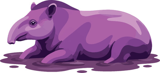 Naklejka premium tapir wallowing in mud, side profile facing left, full body, tropical mammal, decorative vector illustration