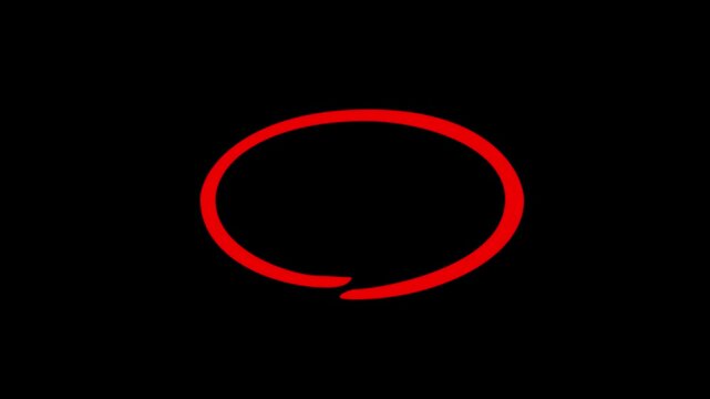 Red pen drawn marks, red circle set Charcoal pen round ovals. Outline red drawing line clipart symbol Png. 4k animated on transparent. any object marking.