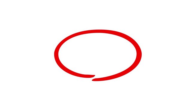 Red pen drawn marks, red circle set Charcoal pen round ovals. Outline red drawing line clipart symbol Png. 4k animated on transparent. any object marking.