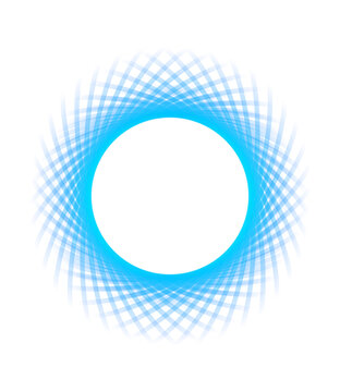 Glowing blue spirograph geometric circle ring abstract digital art on dark black canvas