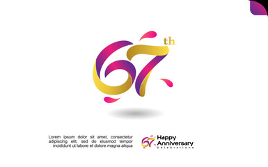 Obraz premium 67th happy anniversary celebration logo template with colorful abstract design on a clean white background. Editable file.