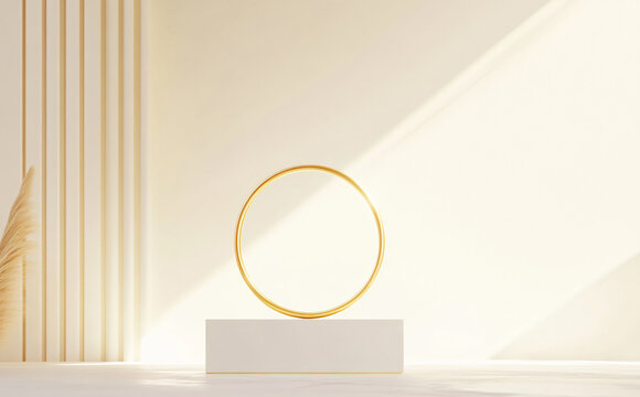 Beige and gold themed skincare product podium background