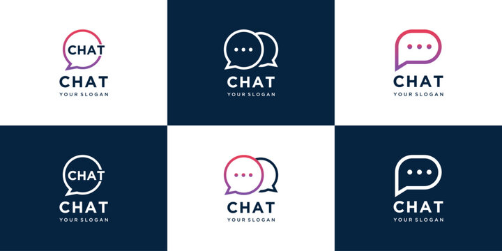 set chat lettering with bubble line art logo design inspiration. talk, speak, logo template. and business	