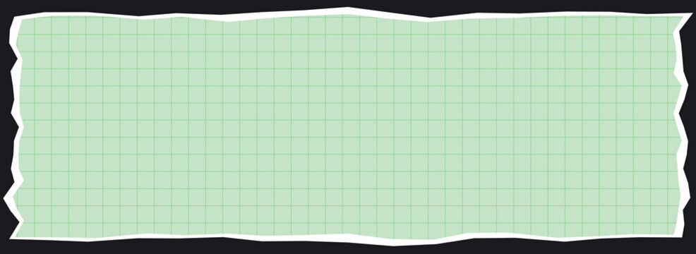 A piece of torn green grid paper isolated on a black background for design templates