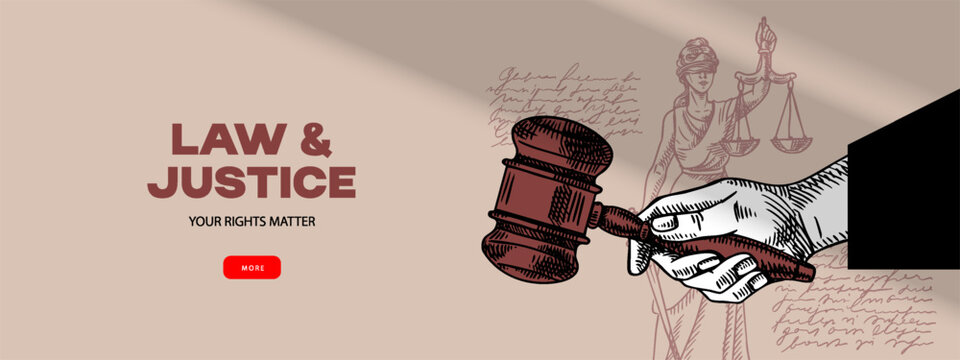 Sketch judicial law background. Court, justice, rights, artificial intelligence regulation, notary service, mediation center, arbitration concept. Engraved hand drawn vector illustration.