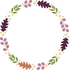 Obraz premium Elegant Autumn Wreath and Circular Foliage Frame with Muted Colorful Maple Oak Leaves and Decorative Sparkle Accents for Thanksgiving Seasonal Graphic Designs