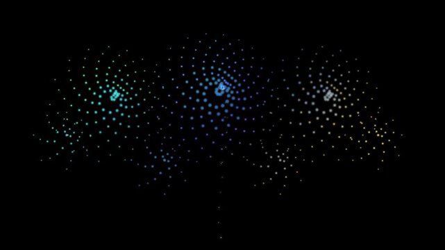 Abstract digital art composition featuring swirling patterns of colorful glowing dots