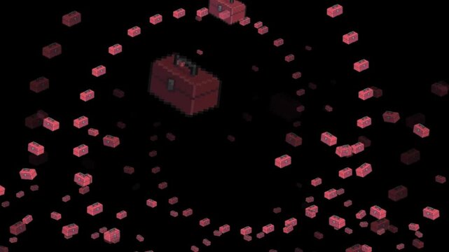 toolbox, tool box, hardware, construction, repair, work, equipment, maintenance, DIY, container, object, symbol, emoji, animation, motion graphics, black background, isolated, pixel art, retro, 8-bit,