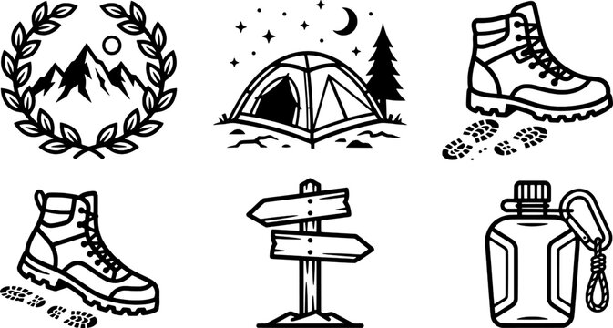 Clean Black and White Hiking Boot Trail Signpost Graphic Asset