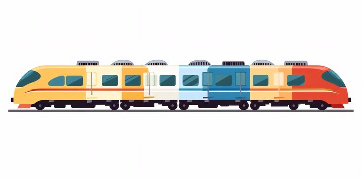 Modern colorful high speed train traveling on railway tracks
