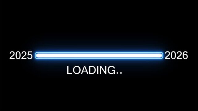 New year 2026 loading bar animation Year changing from 2025 to 2026. Loading bar from 2025 to 2026 new year transfer animation.