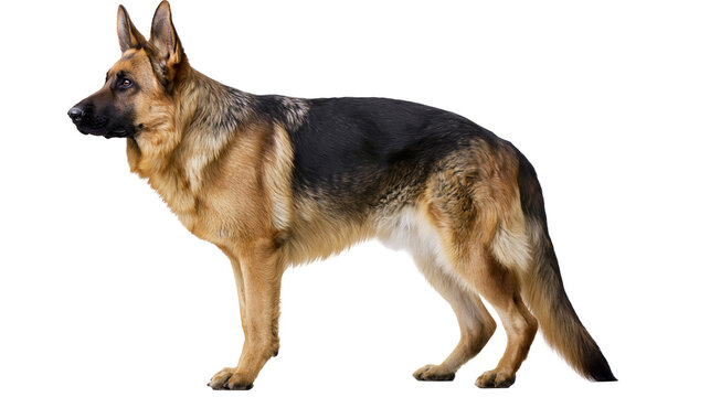 Majestic German Shepherd dog standing alert, isolated on transparent background