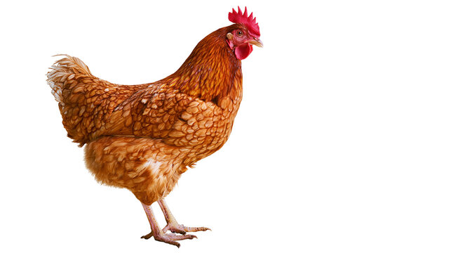Brown hen with red comb and wattle, isolated on transparent background