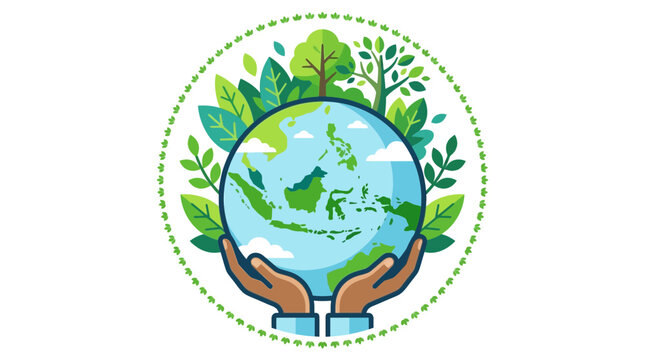 Earth surrounded by dense green leaf border