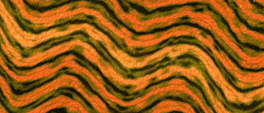 Vibrant orange and green wavy stripes pattern, textured organic background, bold decorative abstract