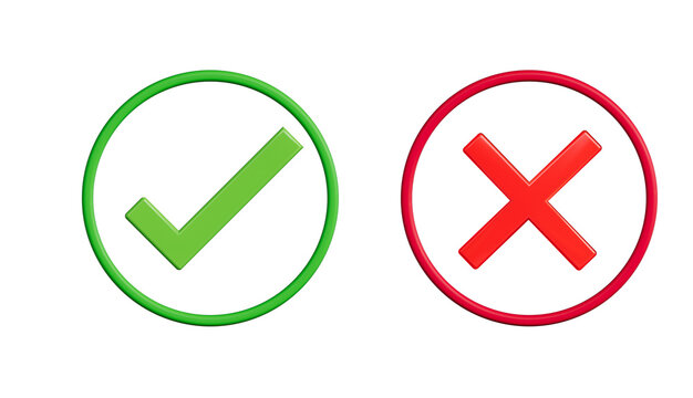 Glossy Green Check Mark and Red Cross
