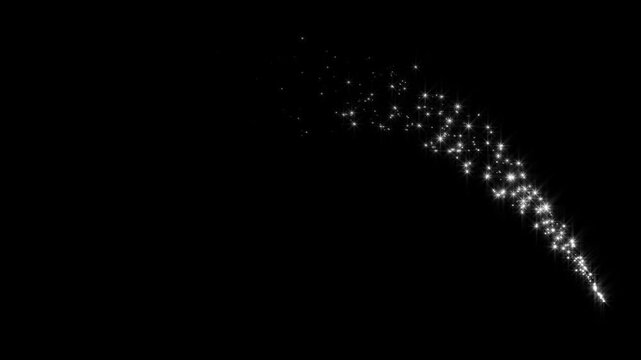 White glowing twinkling glitter star line animation, fairy doodle stars, luxury starlight animation on black background, fairy dust transition seamless loop 4k
