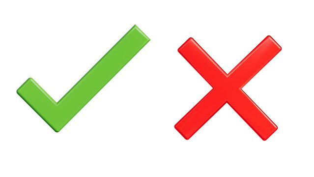 Glossy Green Check Mark and Red Cross