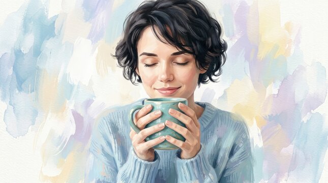 Celebrating international coffee day with a warm beverage enjoying the rich aroma and flavor of coffee in a peaceful and relaxing moment of blissful