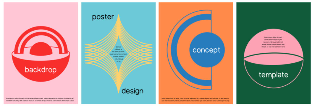 Minimalist Circular Shapes Poster Template Collection. Vector Multicolor Background with Geometric Shapes, Curves and Vibrant Retro Abstract Forms