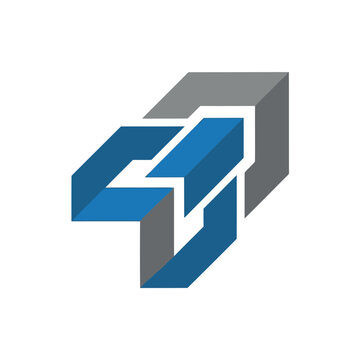 Abstract geometric logo with blue and gray elements