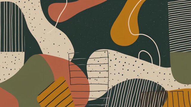 Retro geometric patterns motion with orange swoosh and black stripes