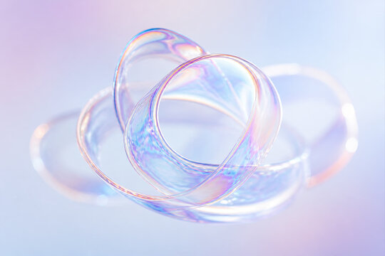 Abstract 3D Render of Iridescent Soap Bubble Rings with Pastel Colors