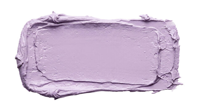 Smooth lavender cosmetic face mask cream smear featuring thick textured swirls and glossy light purple paint strokes on transparent background