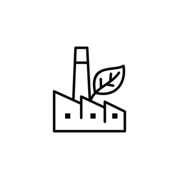 Factory icon with green leaf symbol.