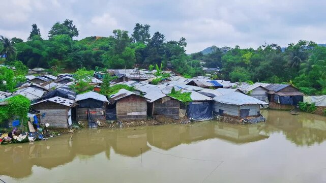 Inside footage of world largest rohingya refugees camp  in Cox's Bazar, Bangladesh.Landscape and lifestile view of a part of Kutupalong Rohingya camp Coxsbazar, Bangladesh