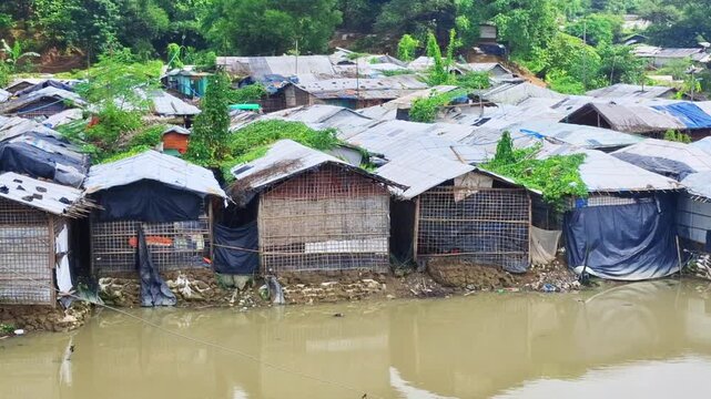 Inside footage of world largest rohingya refugees camp  in Cox's Bazar, Bangladesh.Landscape and lifestile view of a part of Kutupalong Rohingya camp Coxsbazar, Bangladesh