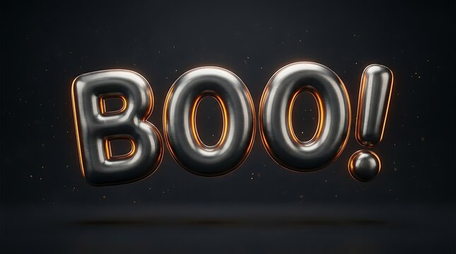 Silver metallic foil balloons spelling the word boo isolated on a dark black studio background