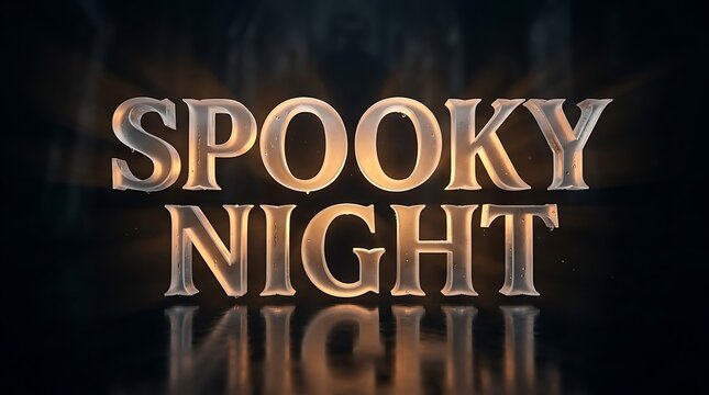 Metallic gold 3d text reading spooky night isolated on a dark black background for halloween design