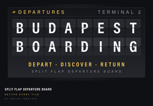 Split Flap Airport Departure Board - Retro Solari Flip Sign Text Effect Template