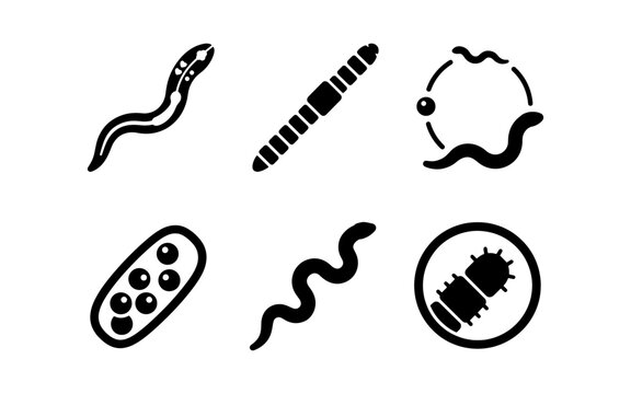 Worm and Bacteria Microbe Vector Icon Set