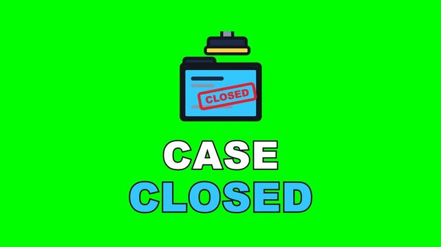 4K green screen CASE CLOSED animated text - the folder swinging shut on the papers, kinetic typography legal and law firm overlay for professional content and social media, chroma key