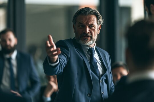 Mature corporate executive speaking passionately during a business meeting in office board room