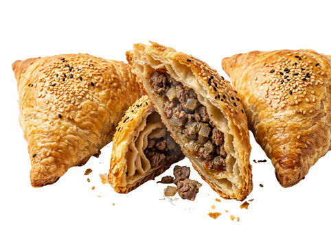Kazakh samsa traditional meat filled pastry isolated on transparent background