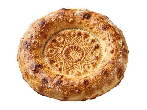 Kazakh taba nan traditional round bread isolated on transparent background