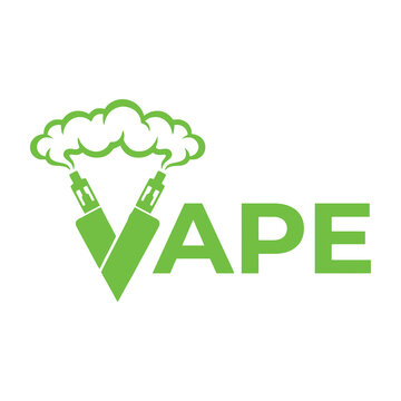 Vape logo with green electronic cigarettes and smoke