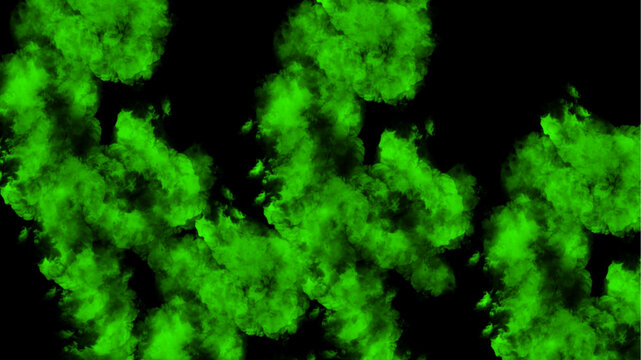 Green smoke texture on black background