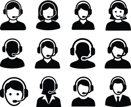 Customer Service Support Agent Headset Icon Set
