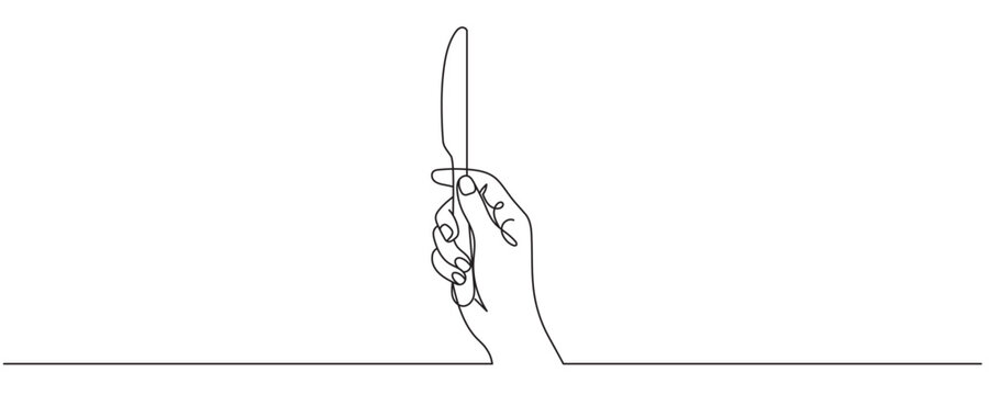 Hand Holding Knife One Line Art. Editable Stroke.