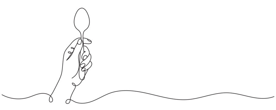 Hand Holding Spoon One Line Art. Editable Stroke.