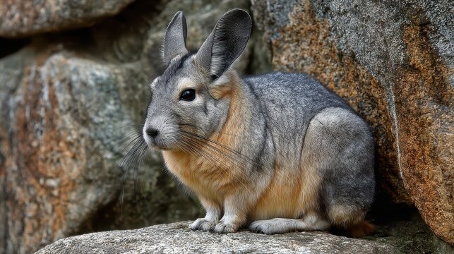 This cute viscacha, a type of rodent native to Argentina, is photographed in a natural setting, showcasing its fluffy coat and alert posture
