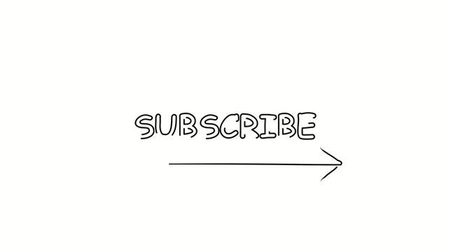 Subscribe. Contour drawing business text animation with arrow, direction. Continuous line word. Isolated message on white. Video 4k object illustration self-drawing. Minimalist continuous line drawing