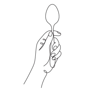Hand Holding Spoon One Line Art. Editable Stroke.