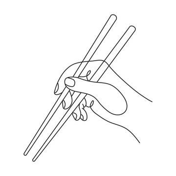 Hand Holding Chopsticks One Line Art. Editable Stroke.