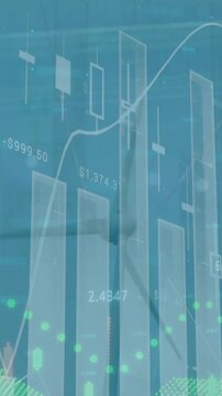 This animation shows financial data and graphs changing on a black background