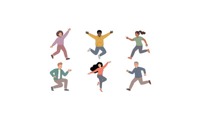 Obraz premium Diverse people jumping and running characters set isolated